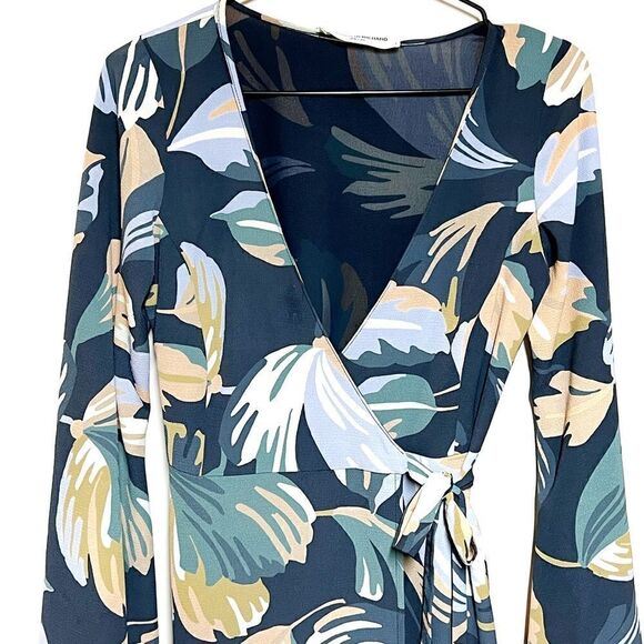 NWOT Revolve Amanda Uprichard Jillian Navy Leaf Print Long Sleeve Wrap Dress XS - Picture 8 of 8